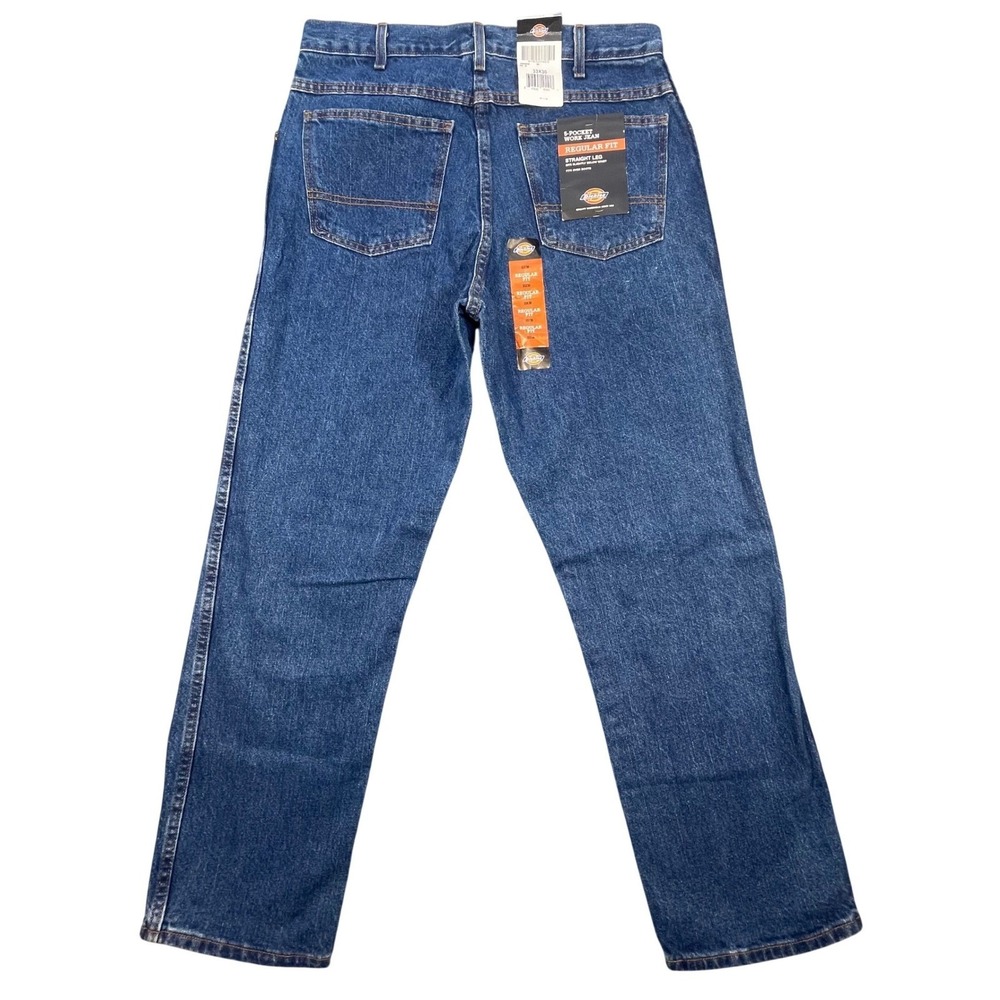 NWT Dickies Blue Jeans Regular Fit Straight Leg 5 Pocket Workwear Mens 33x30 - Picture 2 of 7